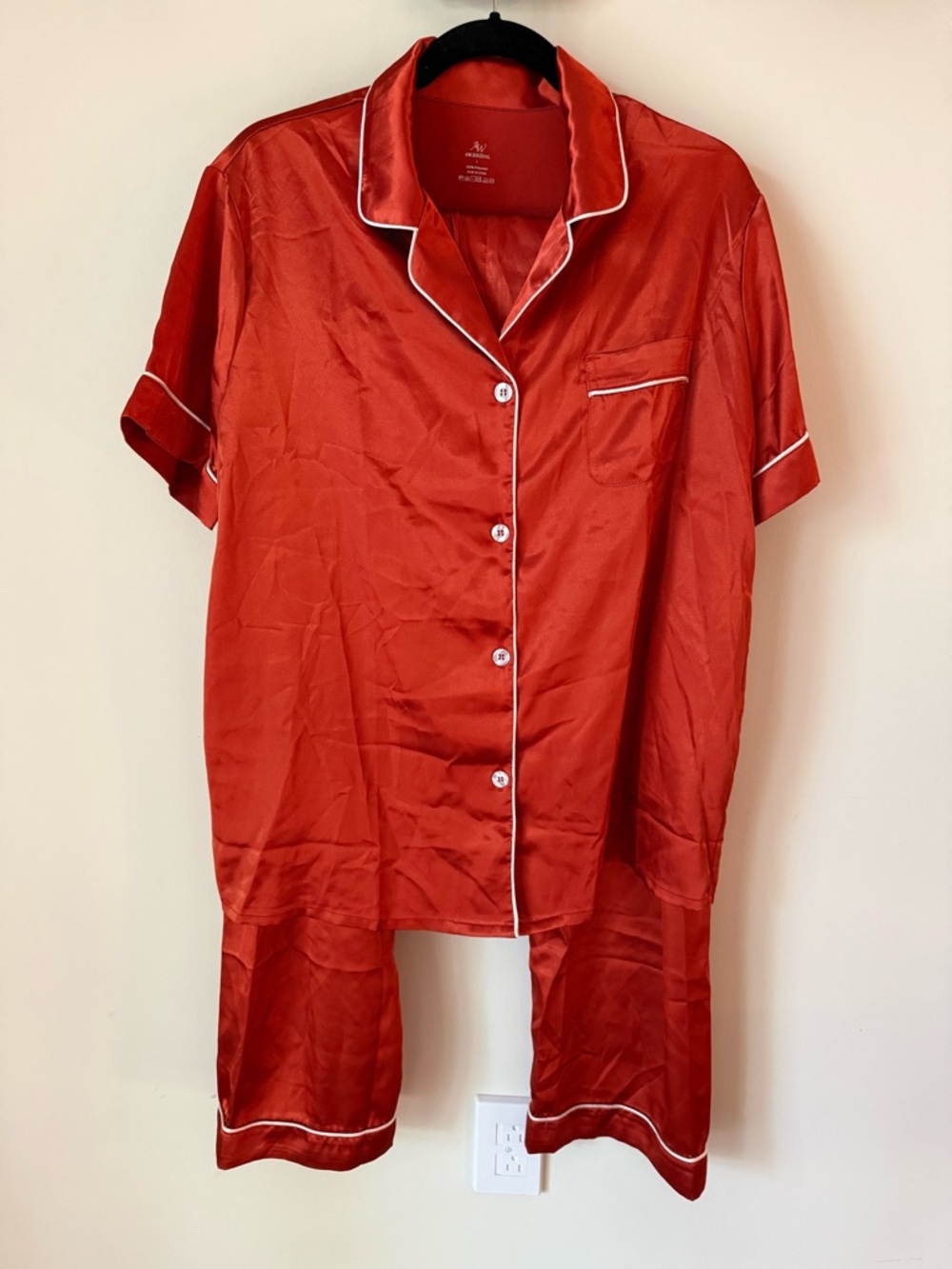 Burnt Orange Satin Pajama Set Short Sleeve Button Up Loungewear
